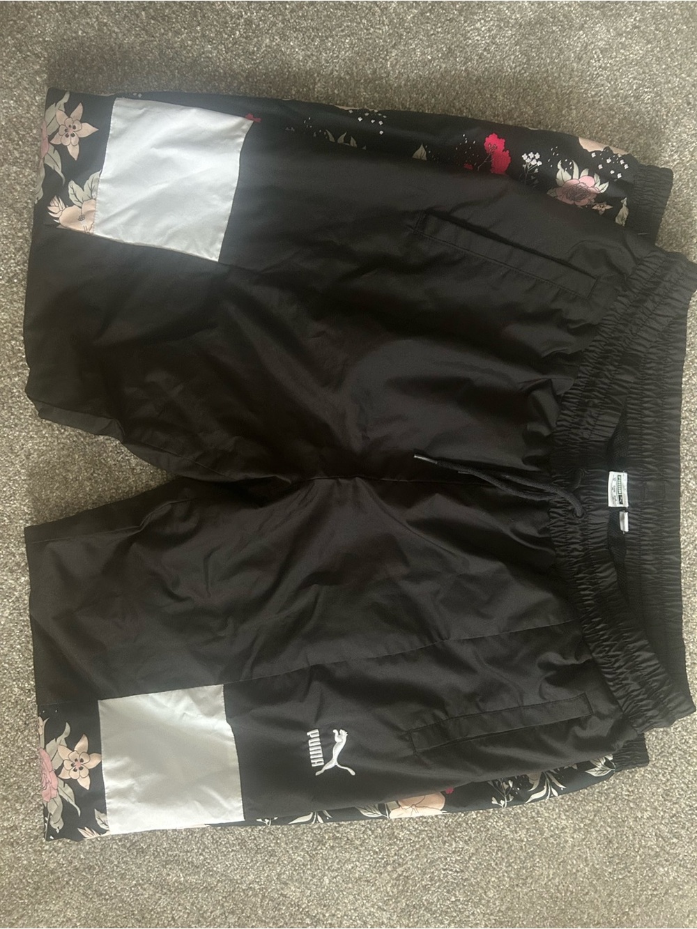 Puma Black Athletic Shorts with Floral Panels